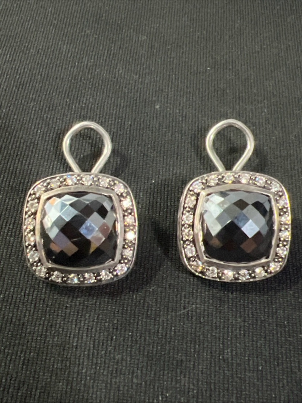 David Yurman Sterling Silver Albion 12mm Black Hematite Diamond Clip-On Earrings